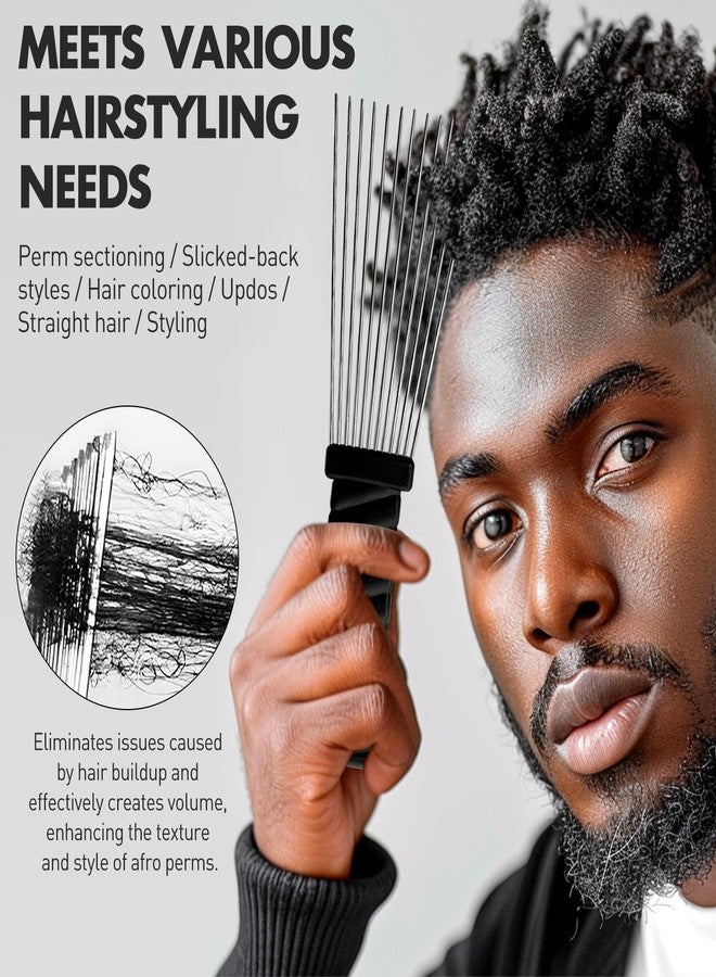 Zoolinn Metal Afro Comb Set – 2PCS African American Hair Pick Comb, Wide Teeth, Classic Black Fist Design – Styling Tool for Curly and Afro Hair - Image 3